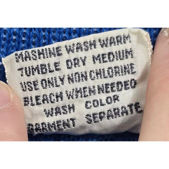 Vintage Sweater Mens Large Blue Black Crew 90s 80s Teddy Sherpa Fuzzy Faux - Picture 9 of 12